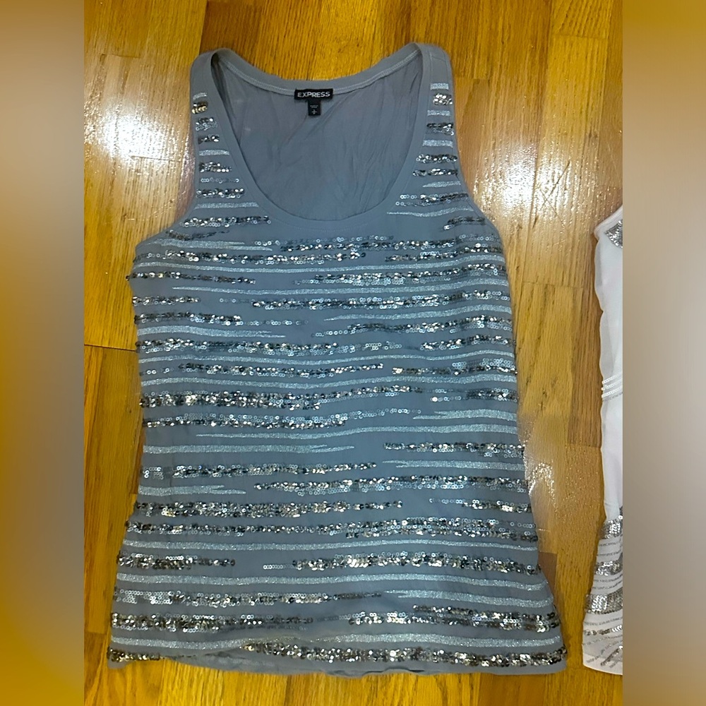 Express Ladies Tops Bundle size small Sequined Gray Pink Sleeveless Blouse - Picture 2 of 8